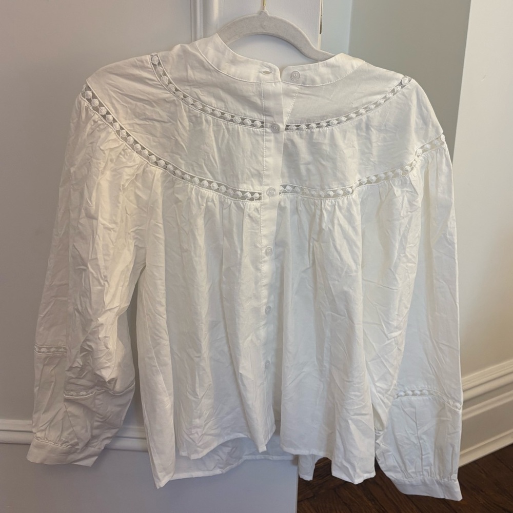 Pink Lily White Embroidered Yoke Peasant Blouse